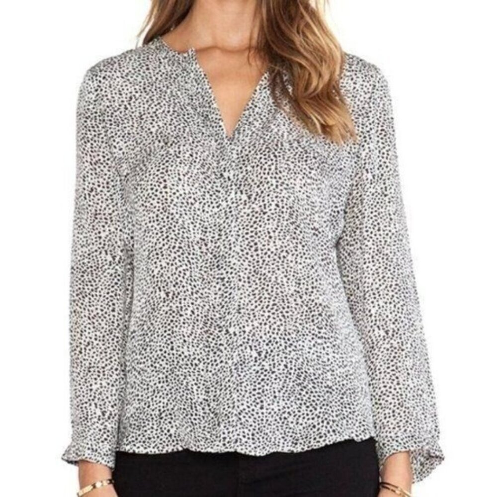 Y Joie 100% Silk Black & White Leopard Animal Print Button Up Blouse - Picture 1 of 11